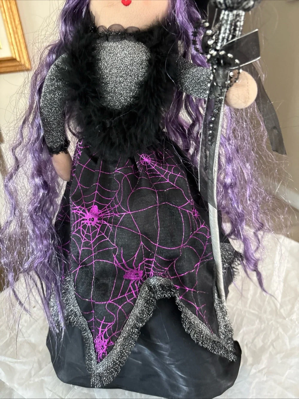 Halloween Fabric Witch Doll Purple Self Stands Cloth Doll Tabletop Decor 23